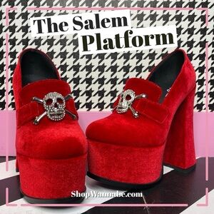 Magissa Red velvet skull platforms.